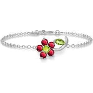 Peridot & Ruby Elora Charming Flower Bracelet in 9ct White Gold