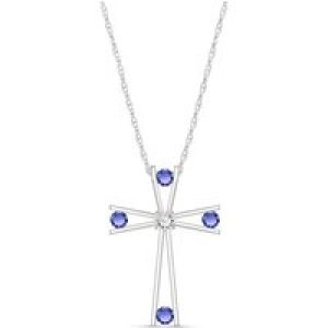 Tanzanite & Diamond Eva Abstract Cross Pendant Necklace in 9ct White Gold