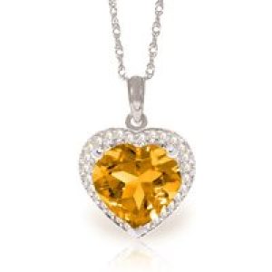 Citrine & Diamond Melody Signature Halo Pendant Necklace in 9ct White Gold