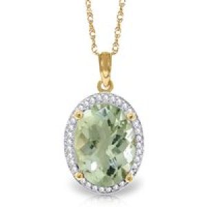 Green Amethyst & Diamond Eve Prominent Halo Pendant Necklace in 9ct Gold