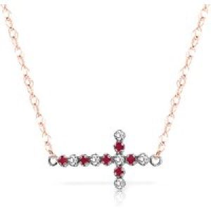 Ruby & Diamond Minerva Contemporary Cross Pendant Necklace in 9ct Rose Gold