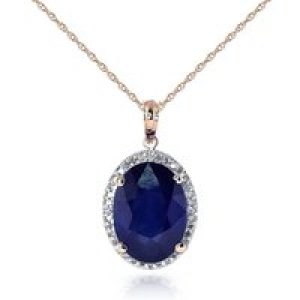 Sapphire & Diamond Eve Prominent Halo Pendant Necklace in 9ct Rose Gold
