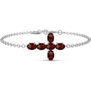 Garnet Diana Contemporary Cross Bracelet in 9ct White Gold