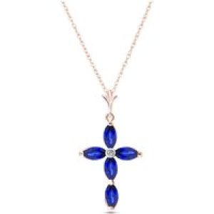 Sapphire & Diamond Evelyn Contemporary Cross Pendant Necklace in 9ct Rose Gold