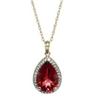 Garnet & Diamond Cerise Prominent Halo Pendant Necklace in 9ct Gold