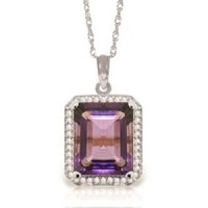 Amethyst & Diamond Lilibet Signature Halo Pendant Necklace in 9ct White Gold