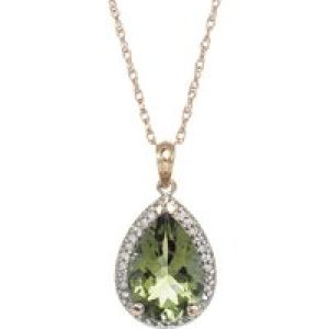 Green Amethyst & Diamond Cerise Prominent Halo Pendant Necklace in 9ct Rose Gold