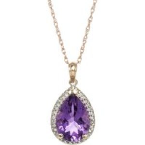 Amethyst & Diamond Cerise Prominent Halo Pendant Necklace in 9ct Rose Gold