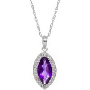Amethyst & Diamond Ivanna Halo Pendant Necklace in 9ct White Gold