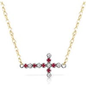 Ruby & Diamond Minerva Contemporary Cross Pendant Necklace in 9ct Gold
