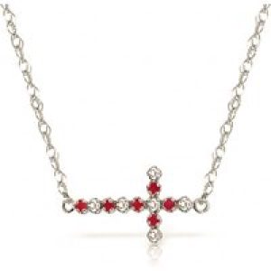Ruby & Diamond Minerva Contemporary Cross Pendant Necklace in 9ct White Gold