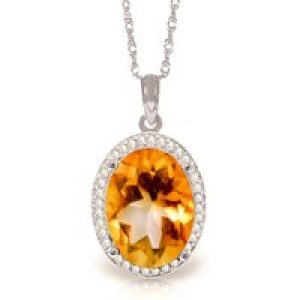 Citrine & Diamond Eve Prominent Halo Pendant Necklace in 9ct White Gold