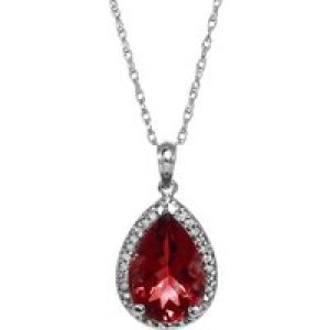 Garnet & Diamond Cerise Prominent Halo Pendant Necklace in 9ct White Gold