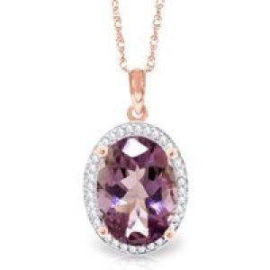 Amethyst & Diamond Eve Prominent Halo Pendant Necklace in 9ct Rose Gold