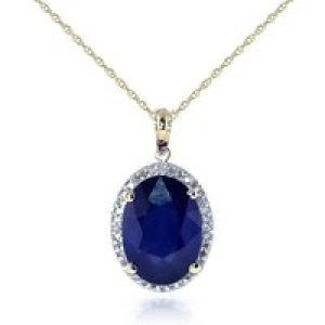 Sapphire & Diamond Eve Prominent Halo Pendant Necklace in 9ct Gold