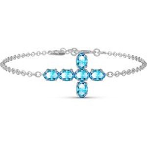 Blue Topaz Diana Contemporary Cross Bracelet in 9ct White Gold