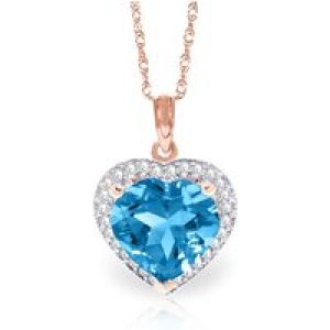 Blue Topaz & Diamond Melody Signature Halo Pendant Necklace in 9ct Rose Gold