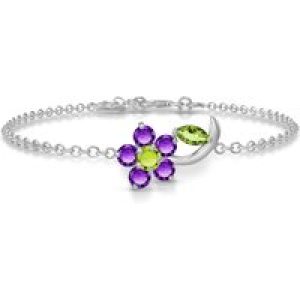 Peridot & Amethyst Elora Charming Flower Bracelet in 9ct White Gold