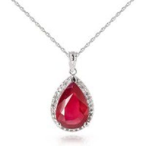 Ruby & Diamond Cerise Prominent Halo Pendant Necklace in 9ct White Gold