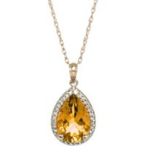 Citrine & Diamond Cerise Prominent Halo Pendant Necklace in 9ct Rose Gold