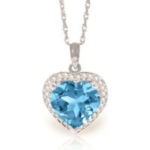 Blue Topaz & Diamond Melody Signature Halo Pendant Necklace in 9ct White Gold