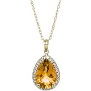 Citrine & Diamond Cerise Prominent Halo Pendant Necklace in 9ct Gold