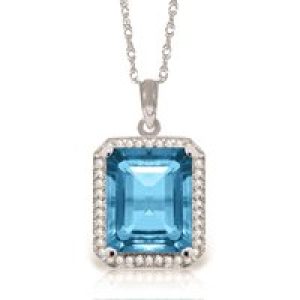 Blue Topaz & Diamond Lilibet Signature Halo Pendant Necklace in 9ct White Gold