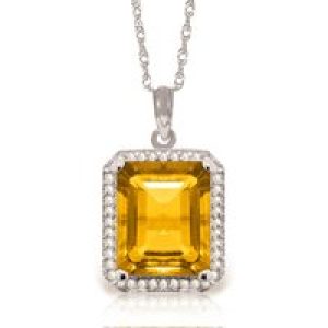 Citrine & Diamond Lilibet Signature Halo Pendant Necklace in 9ct White Gold