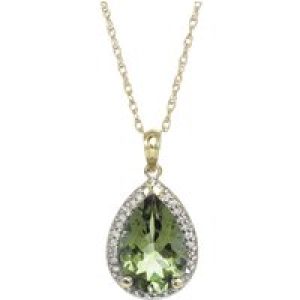 Green Amethyst & Diamond Cerise Prominent Halo Pendant Necklace in 9ct Gold