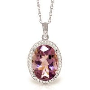 Amethyst & Diamond Eve Prominent Halo Pendant Necklace in 9ct White Gold