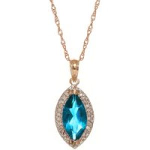 Blue Topaz & Diamond Ivanna Halo Pendant Necklace in 9ct Rose Gold