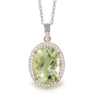 Green Amethyst & Diamond Eve Prominent Halo Pendant Necklace in 9ct White Gold