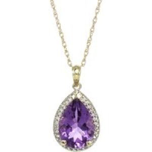 Amethyst & Diamond Cerise Prominent Halo Pendant Necklace in 9ct Gold