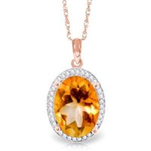 Citrine & Diamond Eve Prominent Halo Pendant Necklace in 9ct Rose Gold