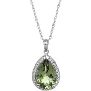 Green Amethyst & Diamond Cerise Prominent Halo Pendant Necklace in 9ct White Gold