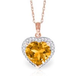 Citrine & Diamond Melody Signature Halo Pendant Necklace in 9ct Rose Gold