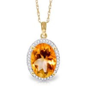 Citrine & Diamond Eve Prominent Halo Pendant Necklace in 9ct Gold