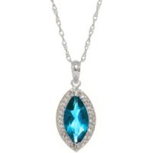 Blue Topaz & Diamond Ivanna Halo Pendant Necklace in 9ct White Gold