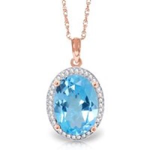 Blue Topaz & Diamond Eve Prominent Halo Pendant Necklace in 9ct Rose Gold
