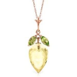 Lemon Quartz & Peridot Palermo Charm Pendant Necklace in 9ct Rose Gold
