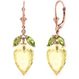 Lemon Quartz & Peridot Astrid Charm Drop Earrings in 9ct Rose Gold