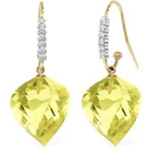 Lemon Quartz & Diamond Prominent Geometric Drop Earrings in 9ct Gold