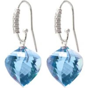 Blue Topaz & Diamond Prominent Geometric Drop Earrings in 9ct White Gold