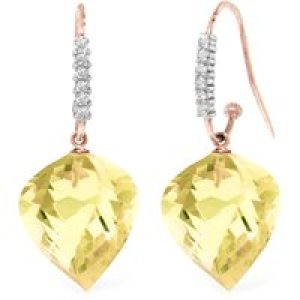 Lemon Quartz & Diamond Prominent Geometric Drop Earrings in 9ct Rose Gold