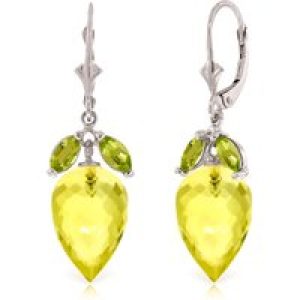 Lemon Quartz & Peridot Astrid Charm Drop Earrings in 9ct White Gold