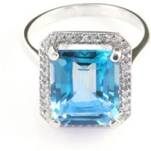 Blue Topaz & Diamond Lilibet Signature Halo Ring in 18ct White Gold