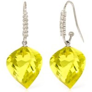 Lemon Quartz & Diamond Prominent Geometric Drop Earrings in 9ct White Gold