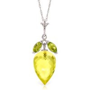 Lemon Quartz & Peridot Palermo Charm Pendant Necklace in 9ct White Gold