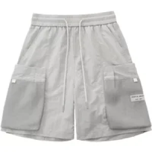 With Pockets Loose Wide Baggy Solid Elastic Waist Mens Cargo Shorts Draw String Short Pants for Men Clothes Distressed Designer