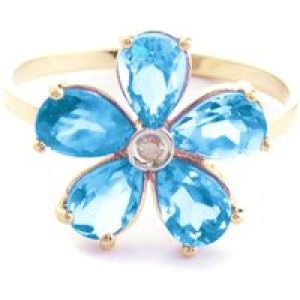 Blue Topaz & Diamond Annabella Blooming Flower Ring in 18ct Gold